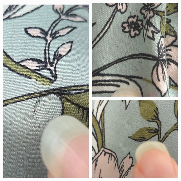 Joie Satin Mint Green & Pink Floral Pajama Set- Short Sleeve Top & Shorts - Picture 6 of 8